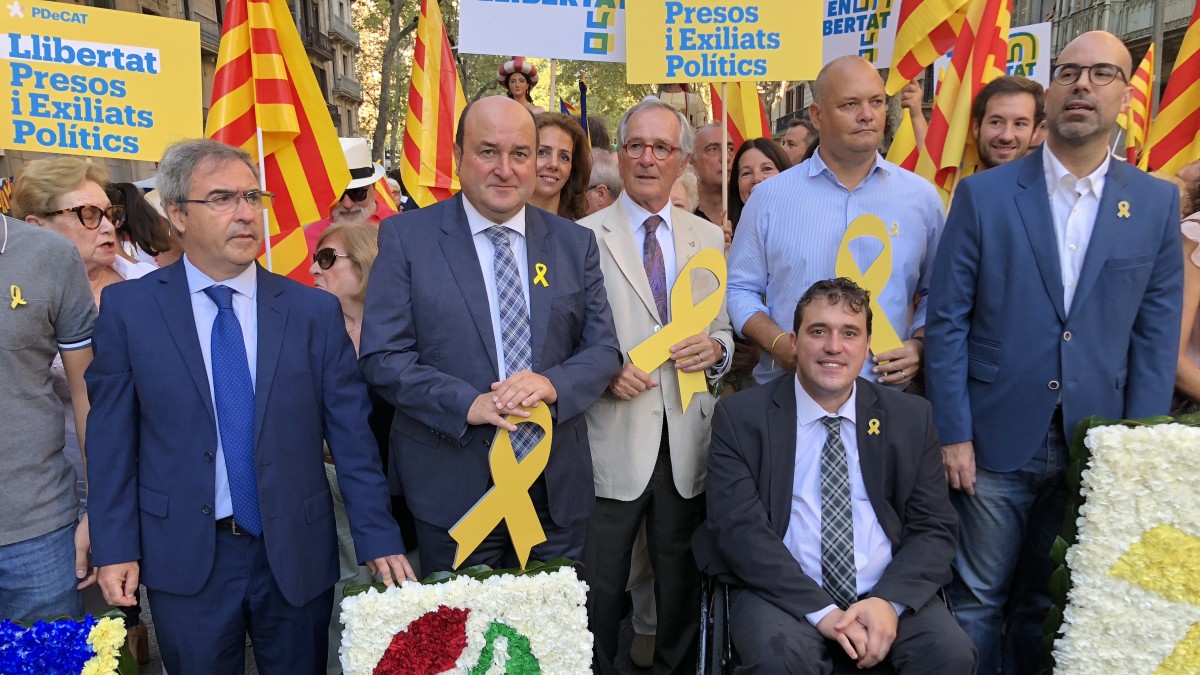 Andoni Ortuzar y Joseba Aurrekoetxea en la celebración de la Diada 2018